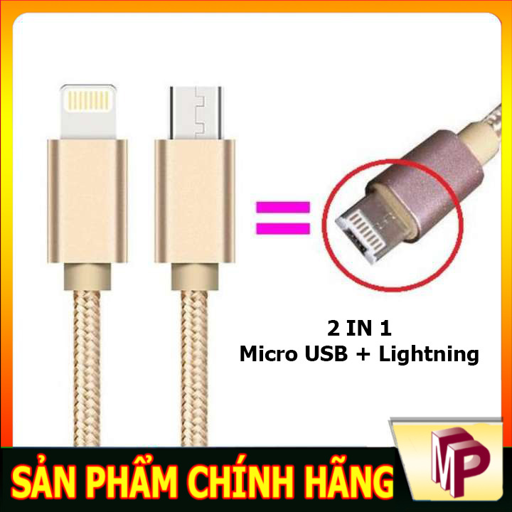 Cáp sạc 2 đầu 2 in 1 Iphone Lightning và Android Micro USB