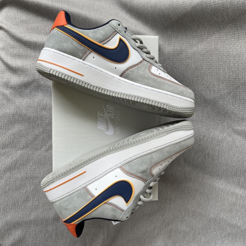 Af1 xám gót cam hàng cao cấp, giày thể thao sneaker đủ phụ kiện, đế khâu da lộn, ảnh chi tiết và video tự quay