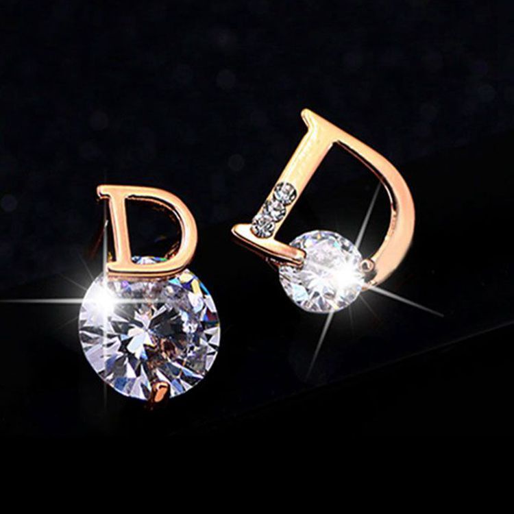 Hoa tai hình chữ D đính đá zircon thời trang Hàn Quốc sang trọng dành cho nữ