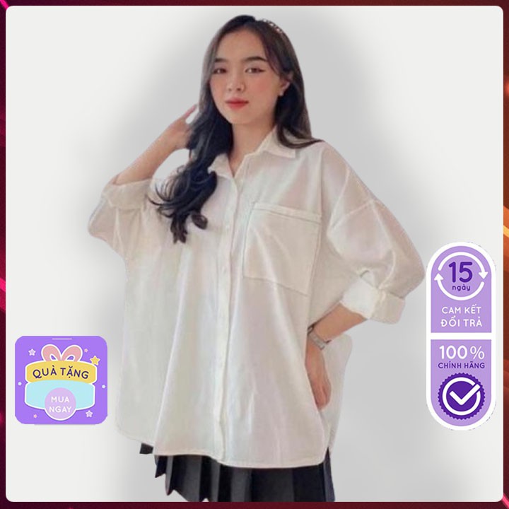 Áo Sơ Mi Dài Tay CHỈ NỔI Form Rộng Dáng Suông Cực Giấu Dáng Mẫu Freesize Dễ Phối Đồ