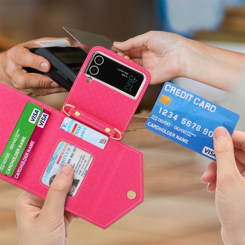 Ốp điện thoại HOCE da nắp gập có ngăn thẻ và dây đeo cho Samsung Galaxy Z Flip 4 Z Flip 5 5G Zzfip5 Flip4 Flip3