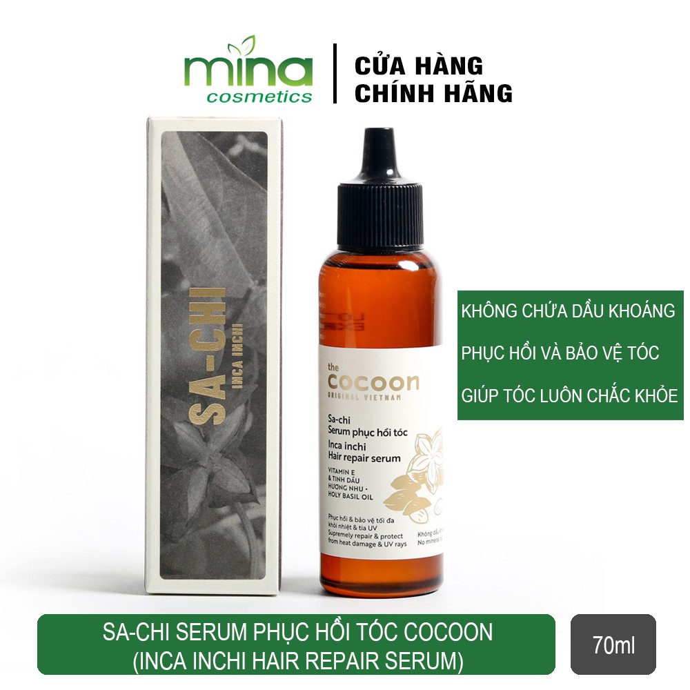 Serum Tóc Cocoon Sachi Phục hồi tóc hư tổn, khô xơ, chẻ ngọn 70ml - Vegan Society - Mỹ phẩm thuần chay Việt Nam