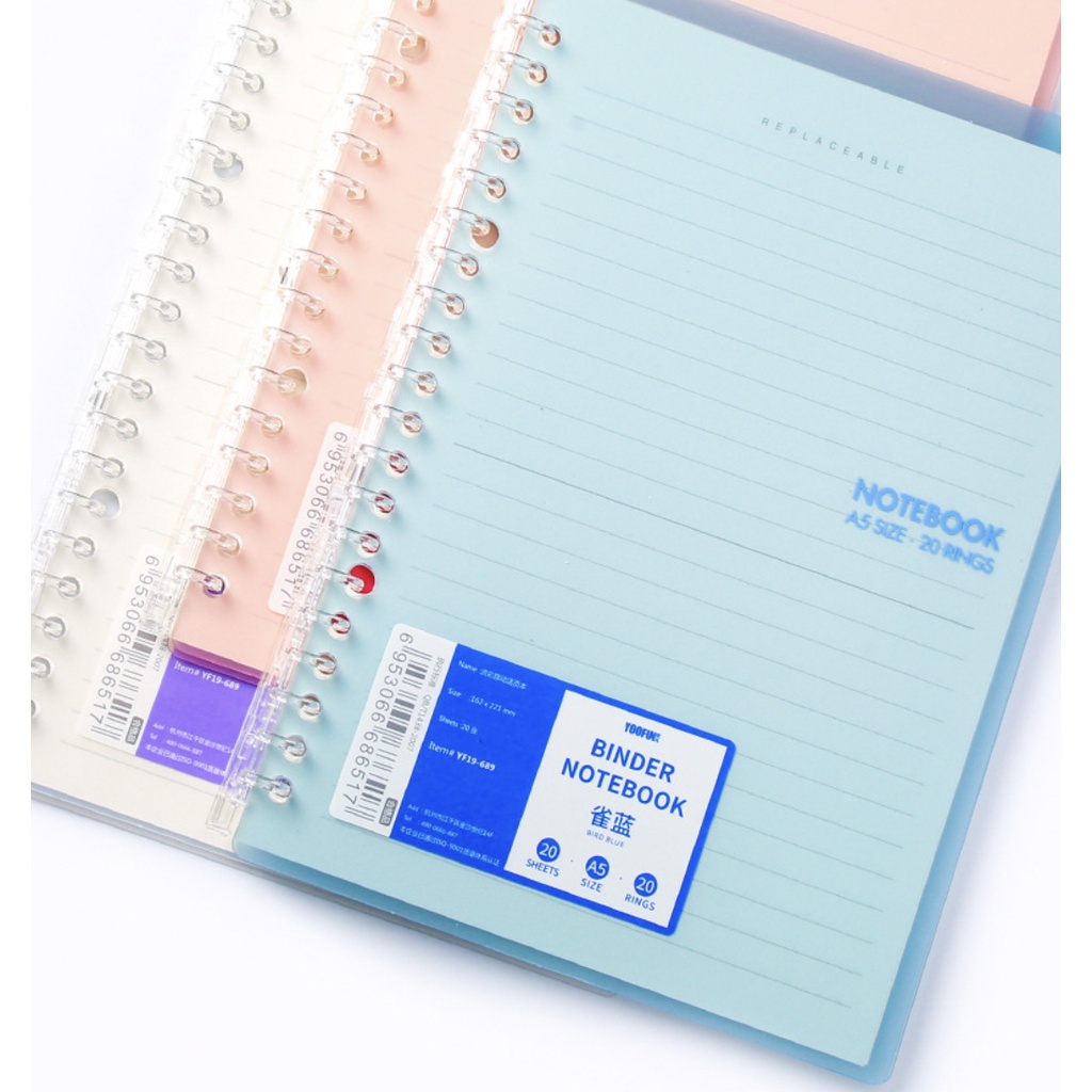 [Mã LIFEXANH03 giảm 10% đơn 500K] Sổ còng binder YOOFUN bìa dẻo màu pastel trong suốt size A5 (20 lỗ) / B5 (26 lỗ)