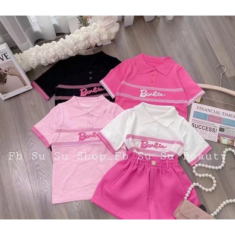 Áo len dệt kim cổ polo Barbie