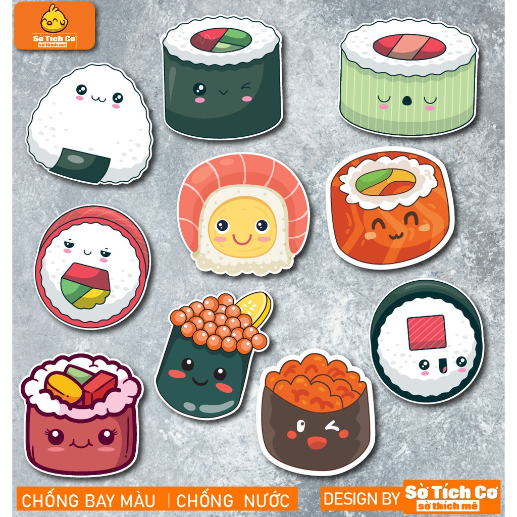 Sushi dán điện thoại, laptop, mũ bảo hiểm, guitar, vali MSP: F02