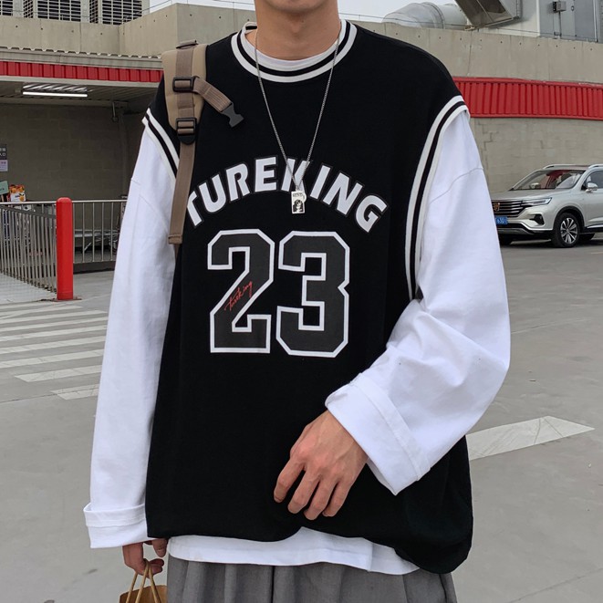 Áo thun dài tay dáng rộng in kỹ thuật số thời trang cho nam