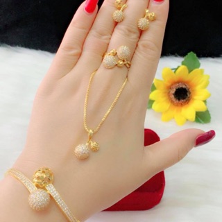 Set bộ trang sức cao cấp 5 món dát vàng 18k