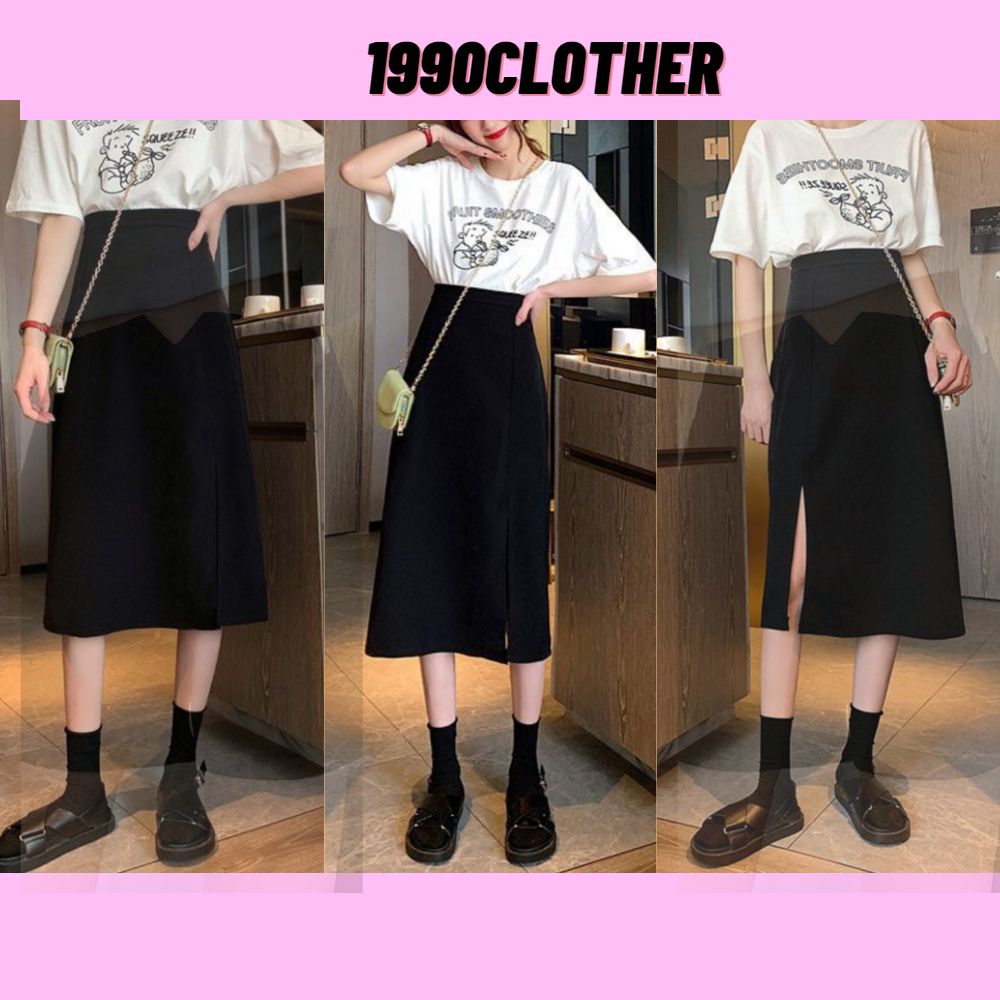 SPK- Chân váy nữ, chân váy xẻ tà nữ màu đen kéo khoá sau SKUCV-01