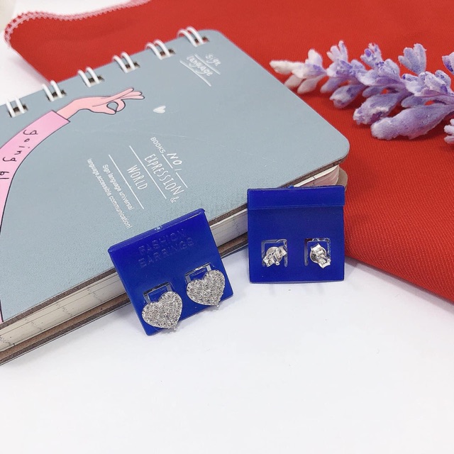 KHUYÊN TAI TIM MẶT ĐÁ SIÊU XINH - BÔNG TAI NỮ BẠC TA