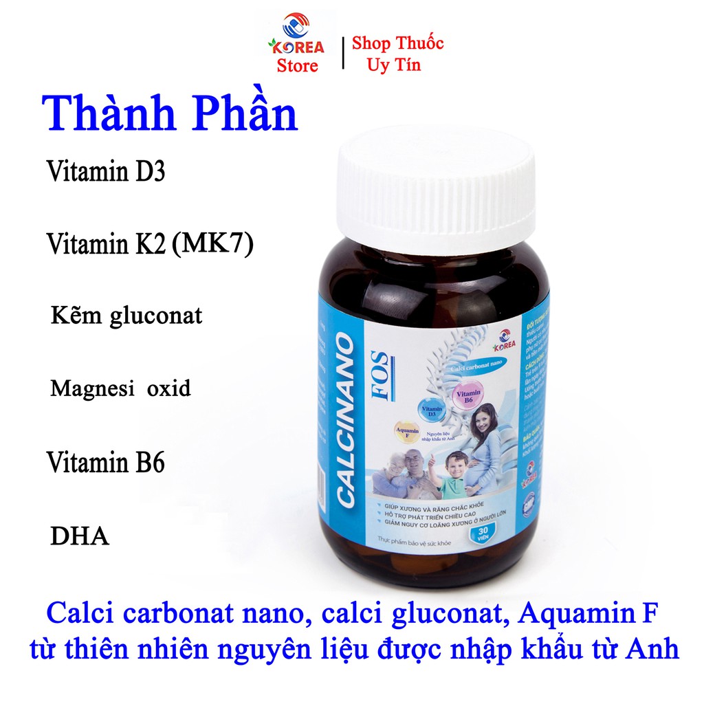 Bổ sung canxi  CALCINANO FOS giúp phát triển chiều cao và giảm nguy cơ còi xương lọ 30 viên