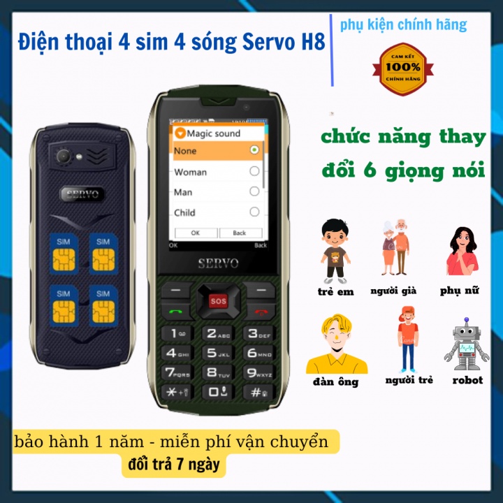 Điện thoại 4 sim pin khủng Servo H8 có chức năng thay đổi giọng nói- bảo hành 12 tháng