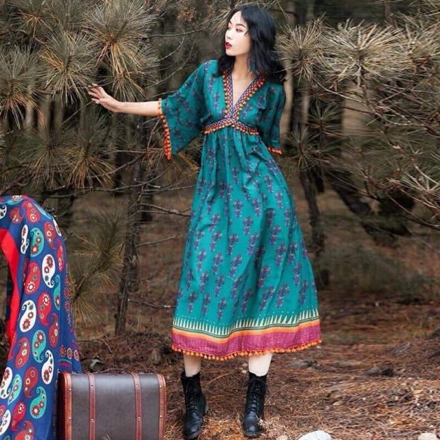 váy boho xanh