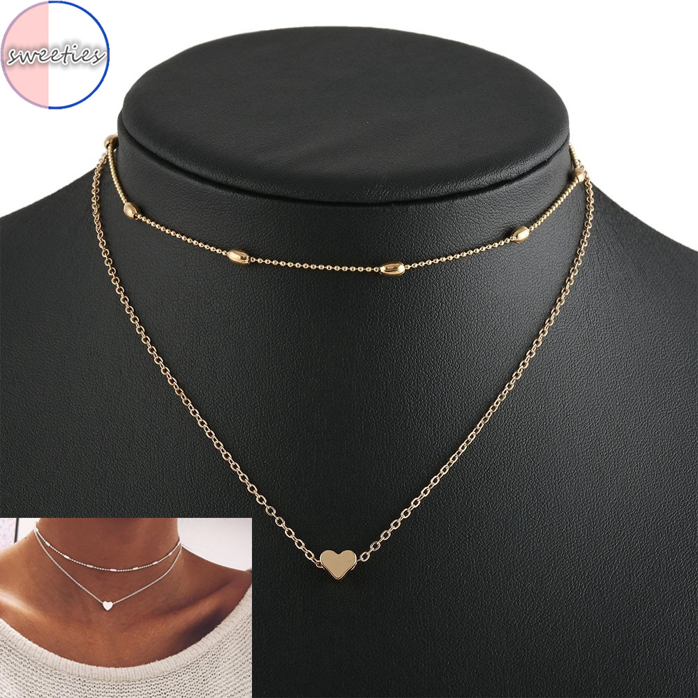 Dây Chuyền Kiểu Choker Hai Lớp Mặt Hình Trái Tim Phong Cách Cổ Điển