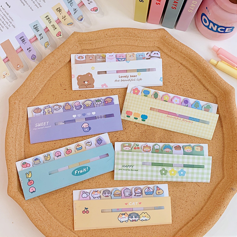 Set giấy nhớ ghi chú sticky note đánh dấu tab phân trang Béo Shop sổ tay từ điển nhiều màu họa tiết hoạt hình đáng yêu