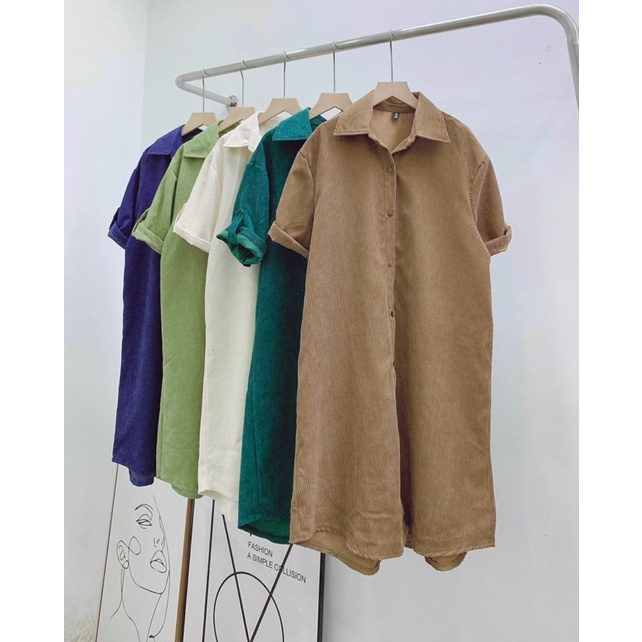 Váy sơ mi nhung tăm dáng Hàn oversize 2022