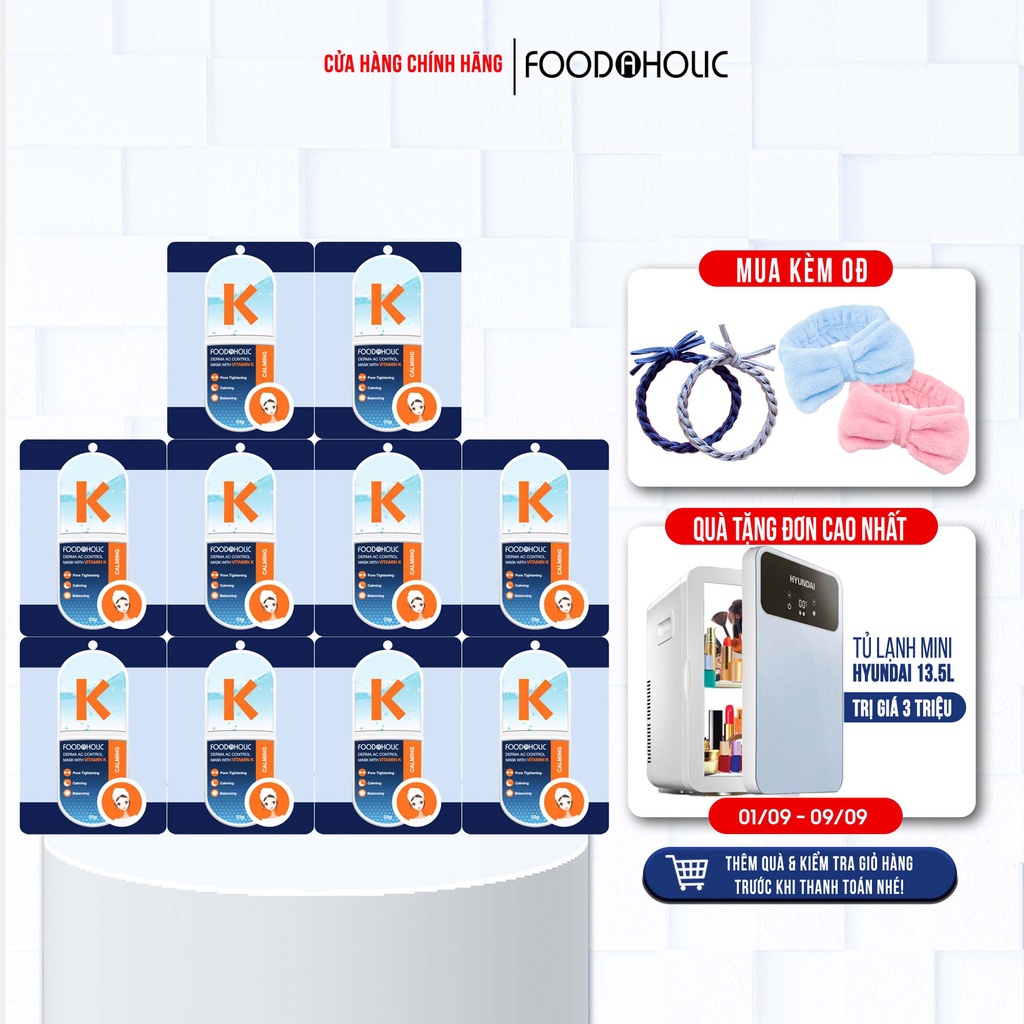 Combo 10 Mặt nạ tinh chất Vitamin K tái tạo da Foodaholic Derma AC Control Mask With Vitamin K 23g