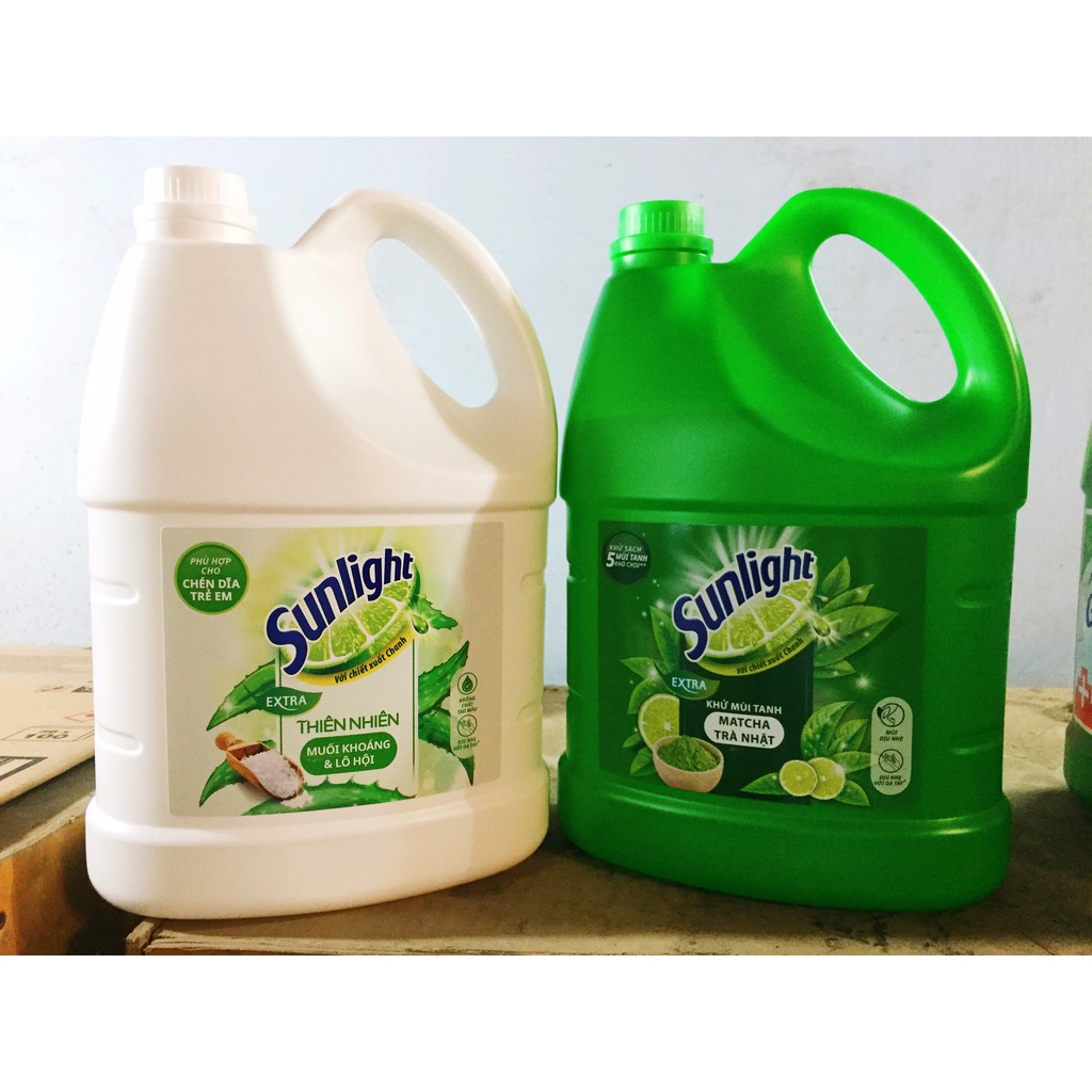SUNLIGHT Nước rửa chén Trà Xanh, Muối Khoáng Lô Hội Trắng Can 3.6kg 3.6 kg
