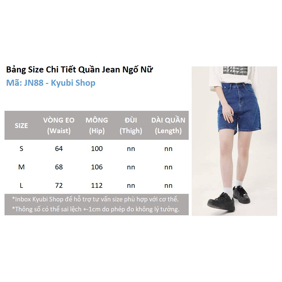 Quần short jean ngố nữ lưng cao Ulzzang Kyubi có nắp túi cá tính [Jean Đậm Nhạt] - Jean Ngố Kyubi JN5T