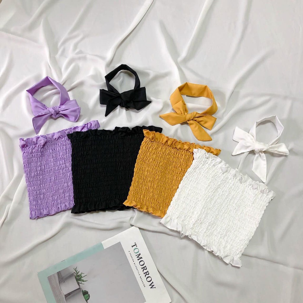 ÁO CROPTOP | ÁO CROPTOP CHẤT LIỆU VOAN LỤA 4 MÀU VÀNG/ĐEN/TRẮNG/TÍM |A13