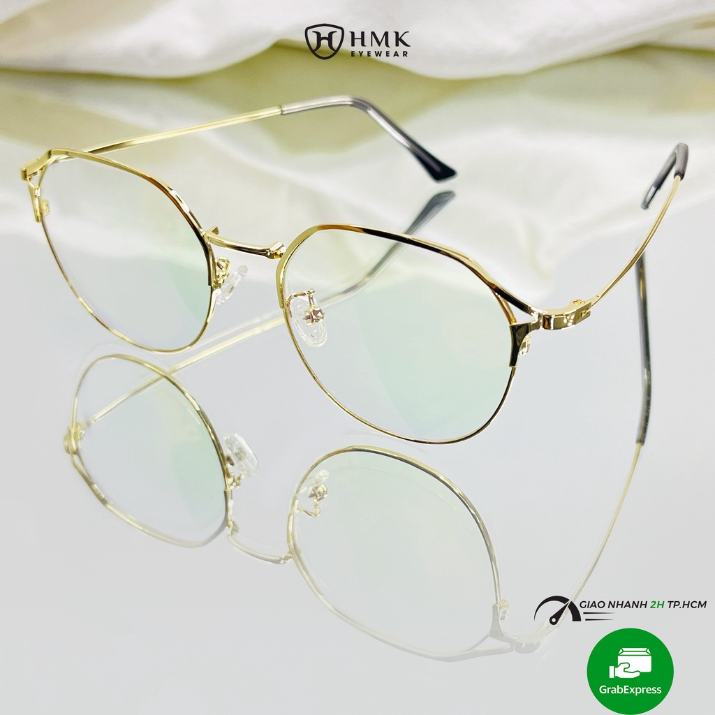 Gọng kính cận Nam/Nữ HMK mắt kính tròn chất liệu kim loại màu sắc thời trang G90127 nhiều màu