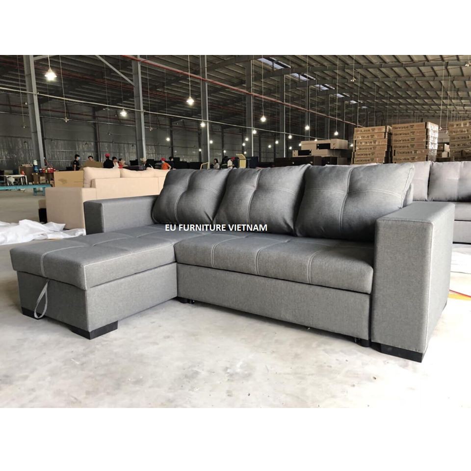 Sofa bed L nệm vải màu xanh xám