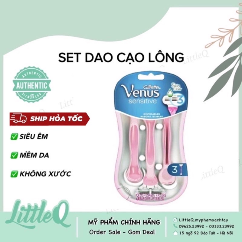 (Set 3 dao - CÓ CHE TÊN) Set dao cạo lông cho nữ Gillette Sensitive Venus Spa   - Hàng chính hãng đủ bill