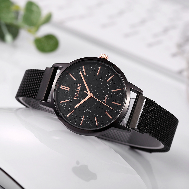 ZOLFA Classic Black Ultra-Thin Starry Sky Mesh Belt Ladies Watch Elegant Rose Gold Analog Women Quartz Watches Gift Clocks Ladies Dress Watch Đồng hồ nữ