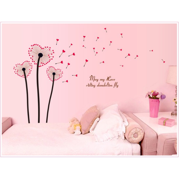 Decal trang trí tường - Hoa Bồ Công Anh Trái Tim Đỏ