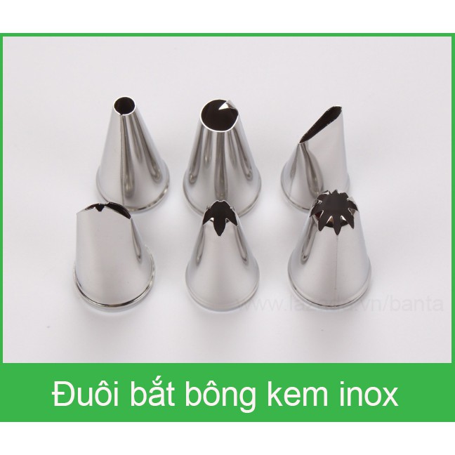 Bộ 6 đuôi bắt bông kem Hàn Quốc inox không gỉ loại tốt