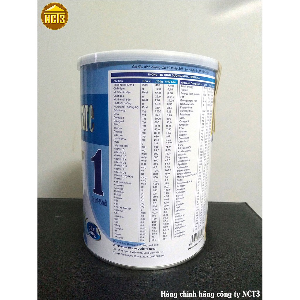 Sữa cho trẻ từ 1-15 tuổi 900g - Hàm lượng sữa non cao giúp trẻ khỏe mạnh, tăng sức đề kháng-Hàng chính hãng công ty NCT