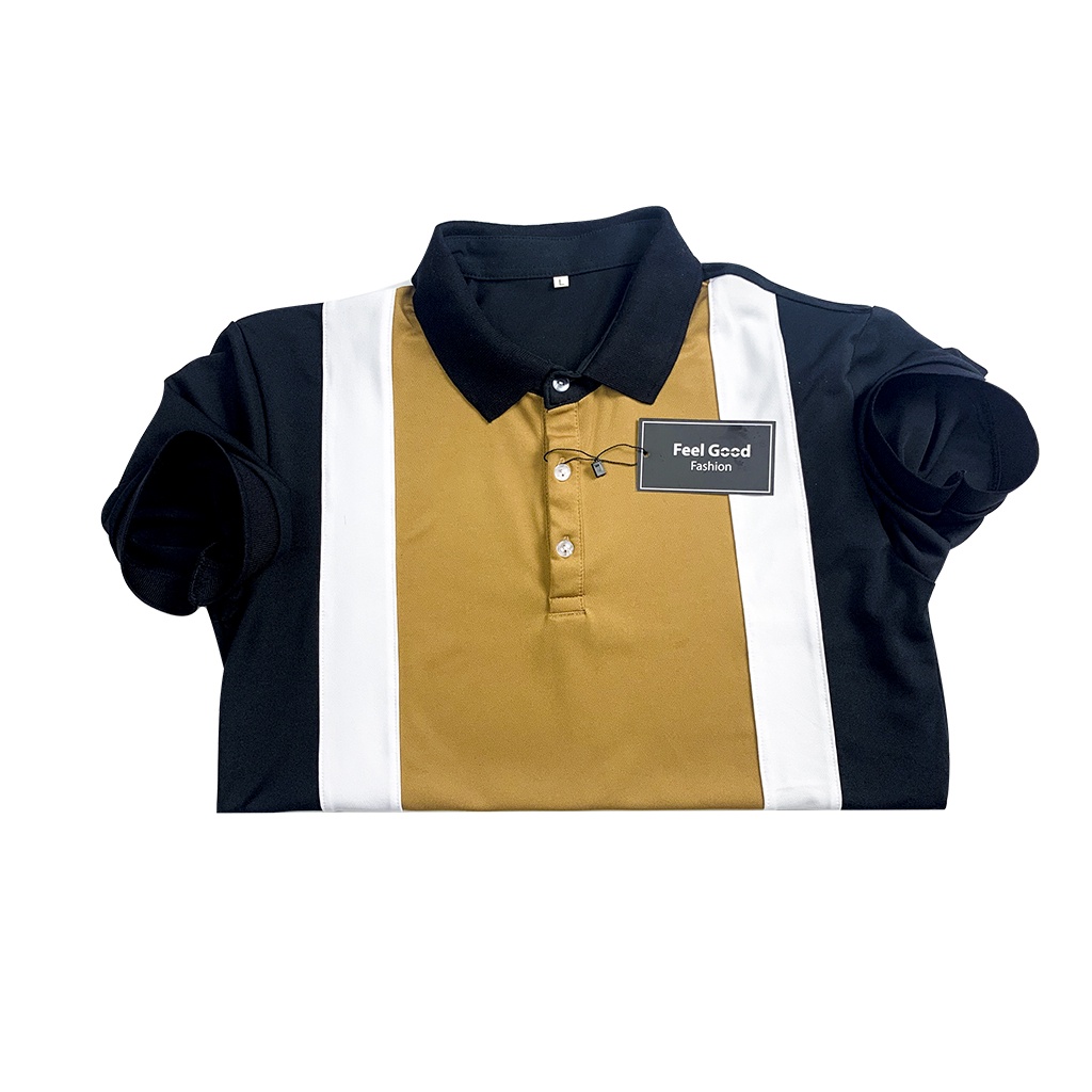 Áo Polo Nam đẹp FEEL GOOD basic -Áo thun nam có cổ trụ bẻ, phối sọc dọc cà phê đen trắng vải cá sấu cao cấp giá rẻ | BigBuy360 - bigbuy360.vn