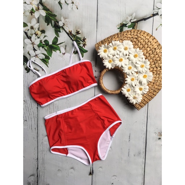 Bikini/ Đồ bơi 2 mảnh cạp cao viền trắng nhiều màu