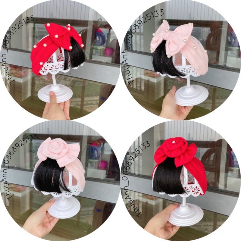 Turban Băng Đô Tóc Giả Dễ Thương cho bé gái - Kèm nơ chất thun cotton co giãn