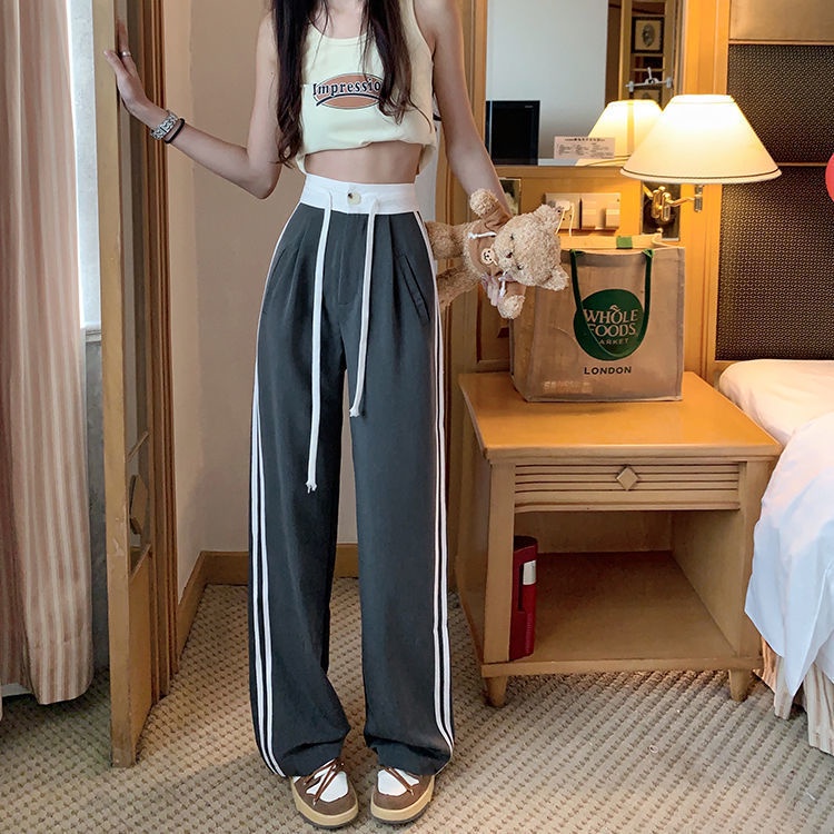 Quần Dài Lưng Cao Ống Rộng Màu Sắc Tương Phản Thời Trang Mùa Hè Cho Nữ