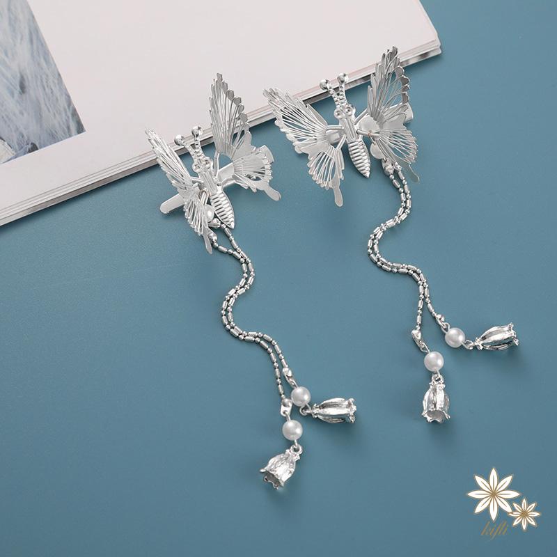 【Kifli】Kẹp tóc nữ hình bướm phối tua rua nhỏ gọn thời trang Hàn Quốc 2022