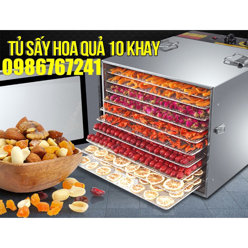 Máy sấy hoa quả 10 tầng, tủ sấy dược liệu, thực phẩm làm bằng inox cao cấp