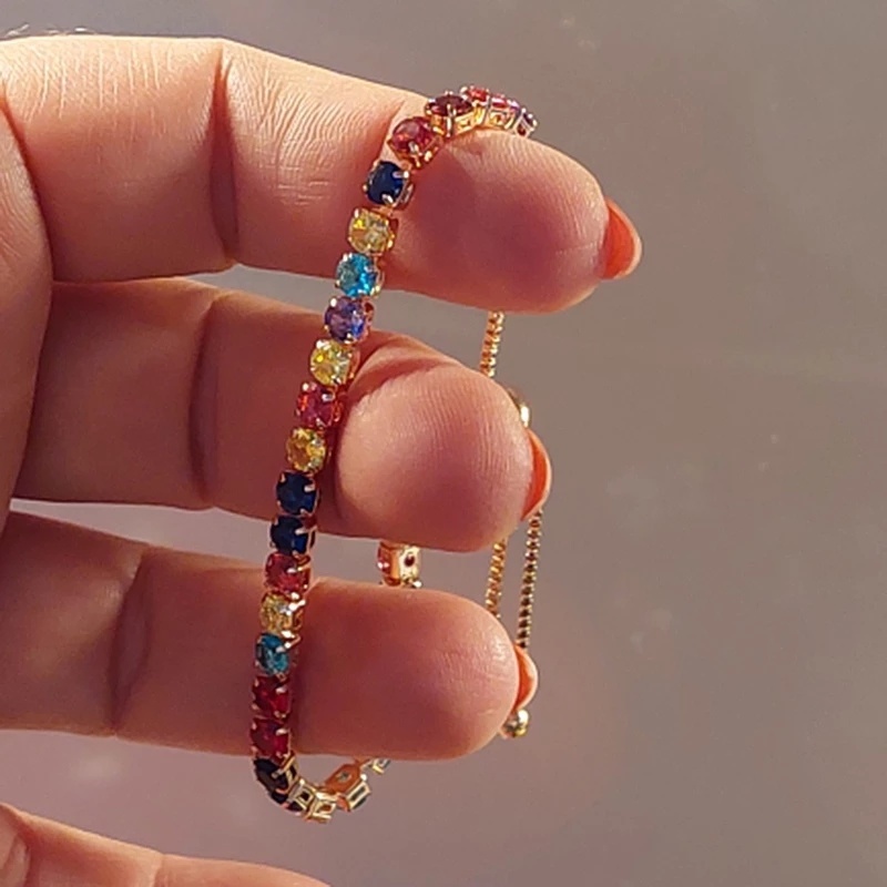 Vòng Tay Đính Đá Zircon Nhiều Màu Sắc Có Thể Điều Chỉnh Cho Nữ