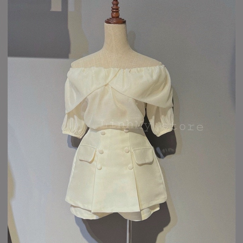 Set tơ kem bẹt vai hàng cao cấp có size
