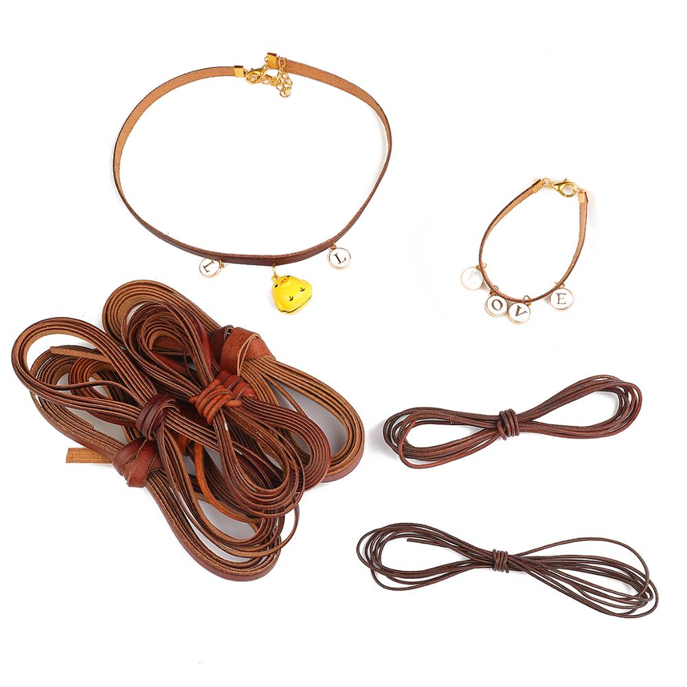 Cuộn dây da bò chất lượng cao dạng tròn/ dẹt 2m 1.5-10mm dùng làm đồ thủ công diy
