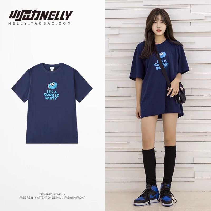 Áo thun tay lỡ Nelly Heybig dáng unisex form rộng party 12 50