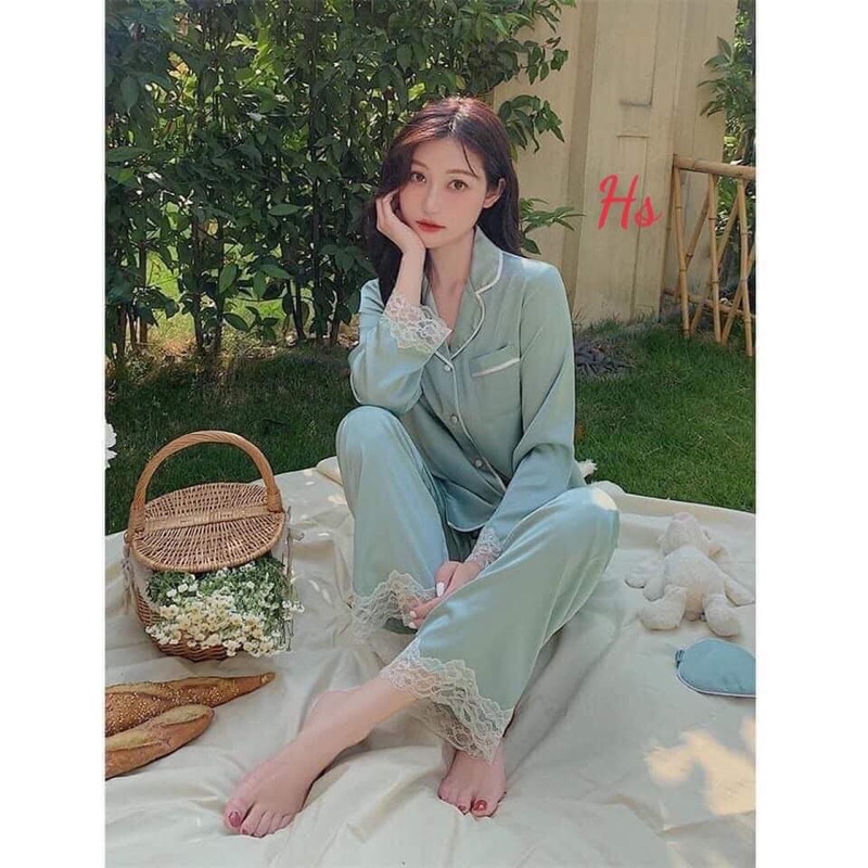 bộ pyjama lụa bóng quần dài áo dài hs