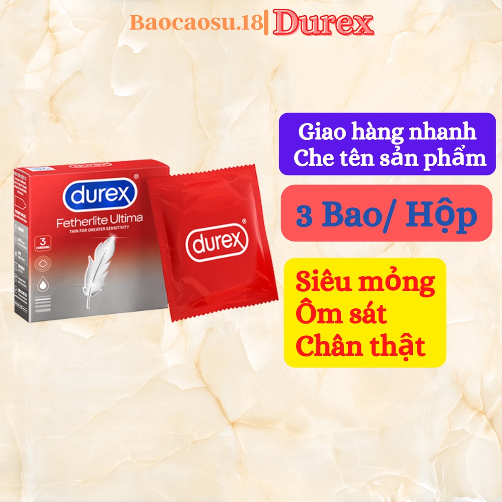 Durex Fetherlite Ultimate 3 bao/ hộp. Bao cao su Durex siêu mỏng.