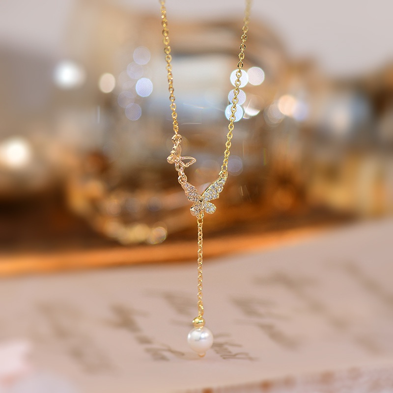 Dây Chuyền Hình Bướm Đính Đá Zircon Phong Cách Pháp Thời Trang