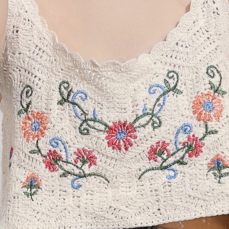 Brroa Áo Croptop Dệt Kim Không Tay Thêu Hoa Nhiều Màu Sắc Ngọt Ngào Thời Trang Mùa Hè Cho Nữ
