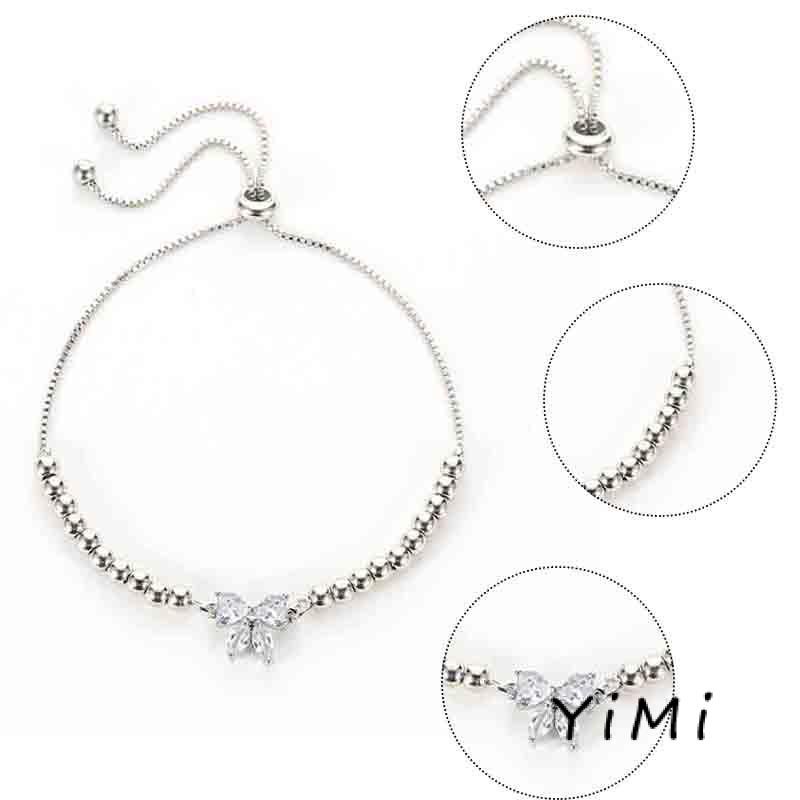 [mo] Lắc Tay Đính Đá Zircon Nhỏ Nhắn Xinh Xắn Có Thể Điều Chỉnh Cho Học Sinh