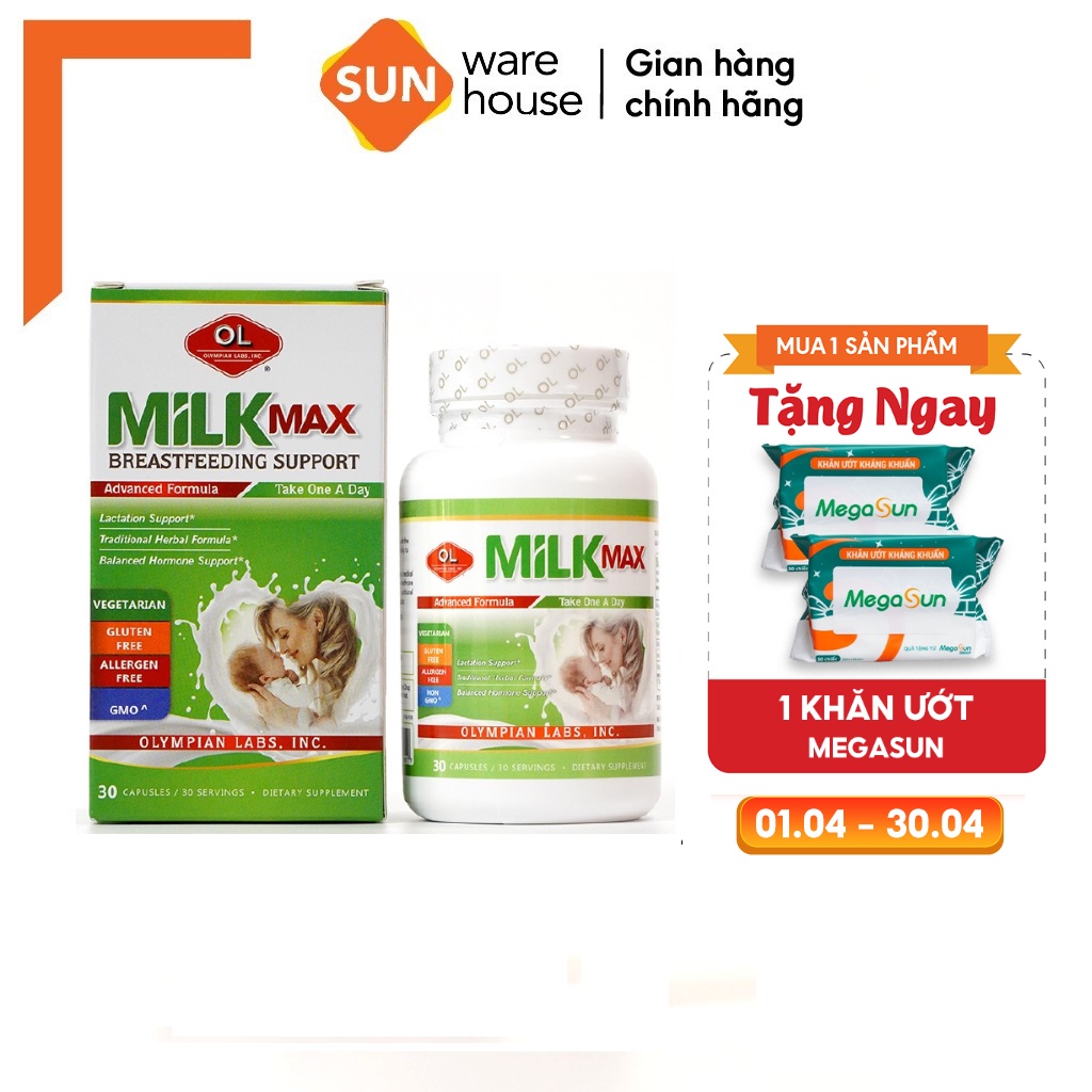 Viên Uống Lợi Sữa Olympian labs Milk Max Breastfeeding Support Duy Trì Nguồn Sữa Mẹ 30 Viên