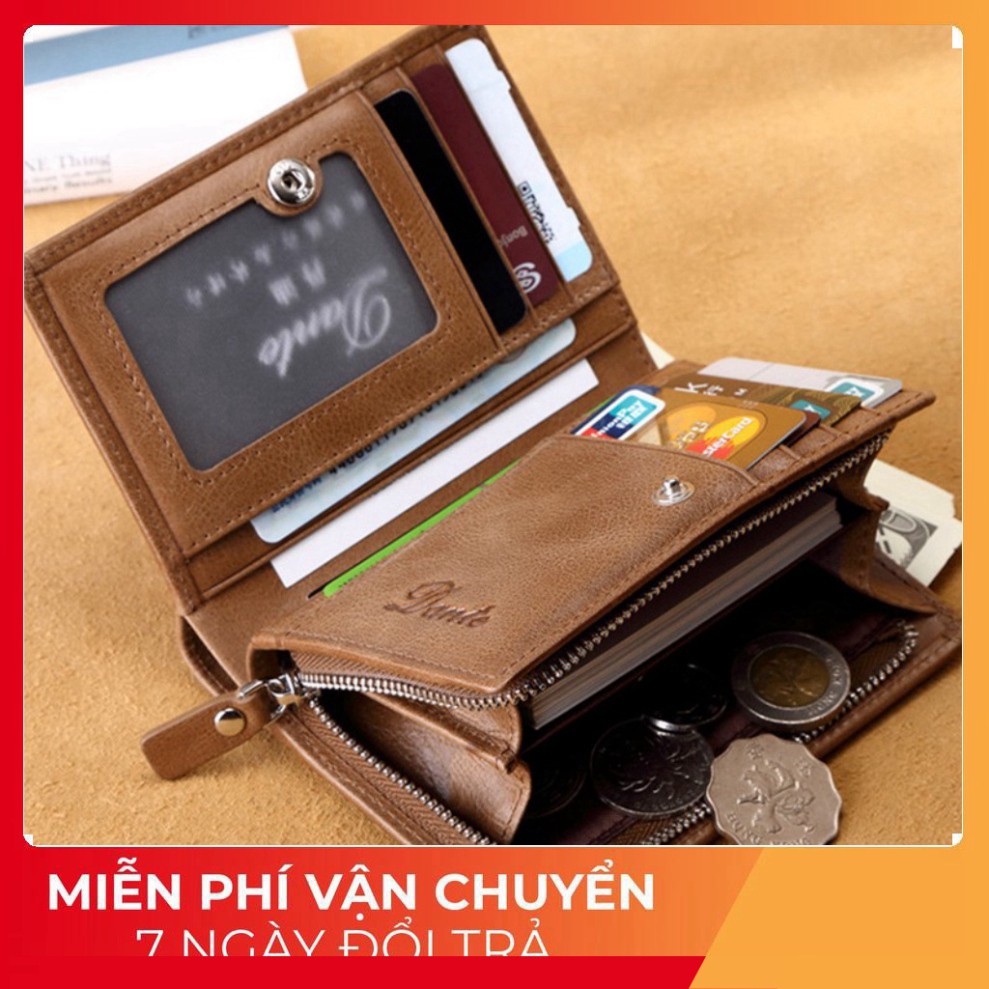Ví Nam Đứng Cao Cấp Da Bò Thật Lớp Đầu Tiên Sáp Dầu Bền Đẹp Chính Hãng Dante Thiết Kế Khóa Kéo Bên S