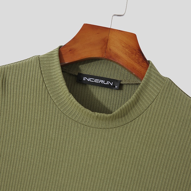 Áo thun INCERUN ngắn tay cổ tròn màu trơn thời trang mùa hè cho nam 2 màu tùy chọn
