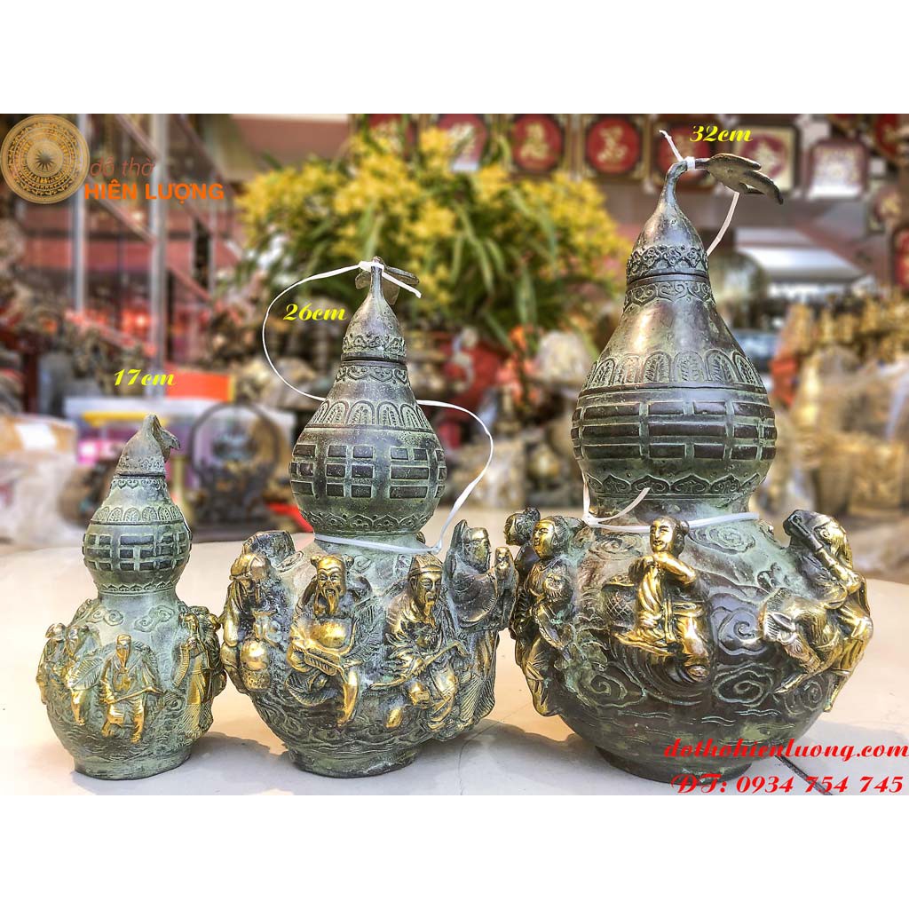 Hồ Lô Bát Tiên Bằng Đồng Màu Xanh Giả Cổ Hóa Giải Vận Xấu Đẹp Nhất