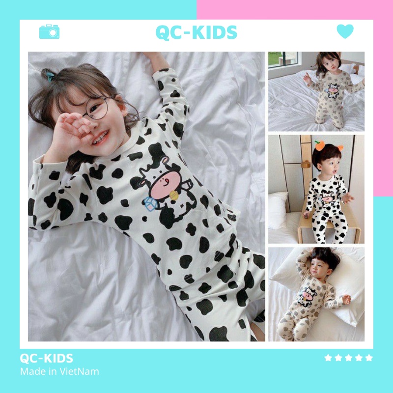 Quần áo trẻ em thu đông 8 đến 18kg, quần áo bé trai, bé gái hình bò sữa chất thun lạnh QC-KIDS